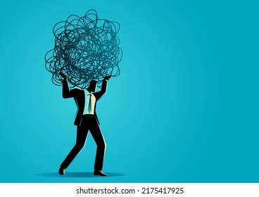 Business concept vector illustration of a businessman carrying a tangled thread