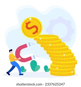 Business concept vector illustration, businessman with happy expression, economy showing growth, success and financial development.