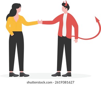 Business concept vector illustration of a businessman making a deal with the devil

