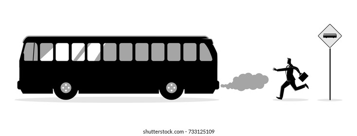 Business concept vector illustration of a businessman chasing the bus