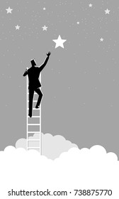 Business concept vector illustration of a businessman reach out for the stars