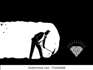 Business concept vector illustration of a businessman digging and mining to find treasure