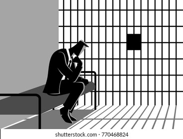 Business concept vector illustration of a businessman in jail