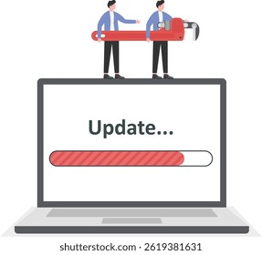 Business concept vector illustration of businessmen working together to update the system

