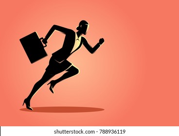 Business concept vector illustration of a businesswoman running with briefcase, business, energetic, dynamic concept