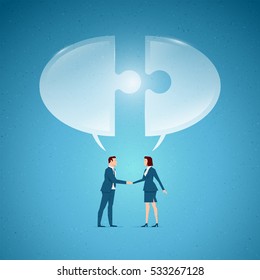 Business concept vector illustration. Cooperation, partnership, business opportunities, conversation, interview concept. Elements are layered separately in vector file.