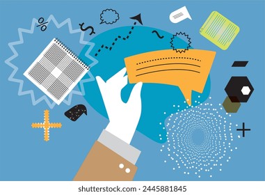 Ilustración vectorial de concepto de negocio. Ilustración creativa de testimonio, revisión, comentario, calificación, Anuncio de medios sociales.