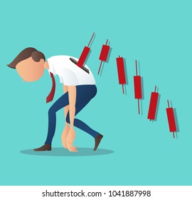 Business concept vector illustration of a depression businessmen with candlestick chart, concept of bearish stock market
