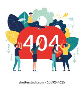 Business concept vector illustration, error 404, disconnection from the Internet, unavailable, little people are angry