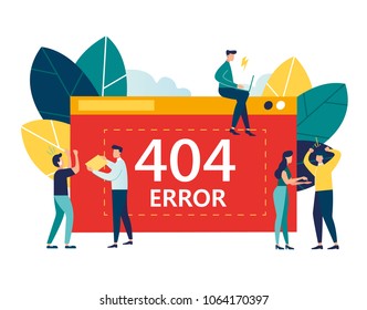 Business Concept Vector Illustration, Error 404, Disconnection From The Internet, Unavailable, Little People Are Angry Vector