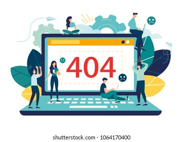 Business concept vector illustration, error 404, disconnection from the Internet, unavailable, little people are angry vector