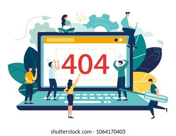 Business Concept Vector Illustration, Error 404, Disconnection From The Internet, Unavailable, Little People Are Angry Vector