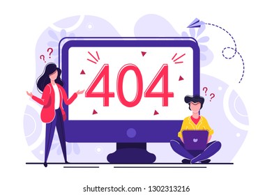 Business concept vector illustration, error 404, disconnection from the Internet, unavailable, little people are angry