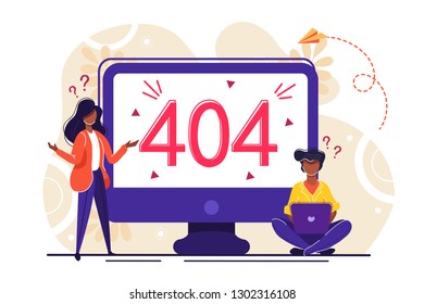 Business Concept Vector Illustration, Error 404, Disconnection From The Internet, Unavailable, Little People Are Angry