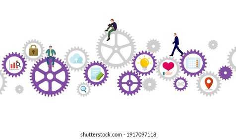 Business concept vector illustration. Gear wheel (technology) and people’s life.