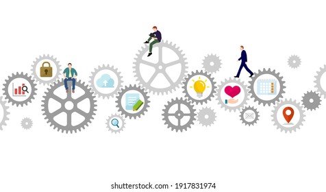 Business concept vector illustration. Gear wheel (technology) and people’s life.