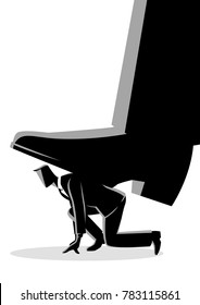 Business concept vector illustration of giant foot trampling a businessman
