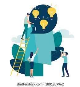 Business concept vector illustration, growing ideas, the light bulb is on, an idea appears, a symbol of creativity, creative ideas, mind, thinking vector