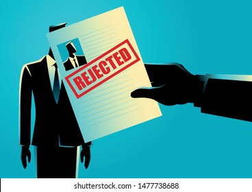 Business concept vector illustration of  hand holding a paper with rejected stamp.