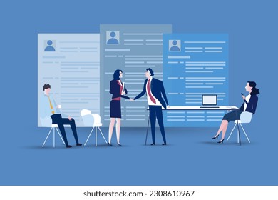 concepto de negocio. Ilustración vectorial de la gestión de los recursos humanos, el empleo, la carrera profesional, una entrevista para el trabajo de diseño gráfico y web, presentación empresarial y material de marketing.