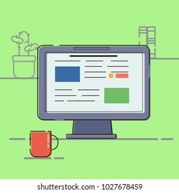 Business concept. Vector illustration Icon workplace with computer flat design