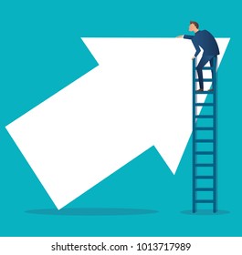 Business concept vector illustration of a man on ladder  with up arrow
