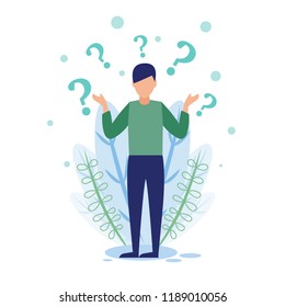 Business concept vector illustration, man on a white background with question marks, an error occurred. 