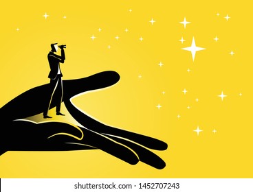 Business concept vector illustration of  a man looking through binoculars