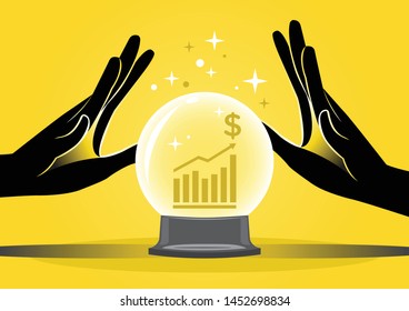 Business concept vector illustration of man's hands doing fortune teller