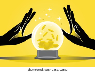 Business concept vector illustration of man's hands doing fortune teller