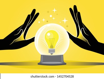 Business concept vector illustration of man's hands doing fortune teller