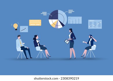 Business concept. Vector illustration of marketing research, data analysis, business analytics, planning and strategy for graphic and web design, business presentation and marketing material. 