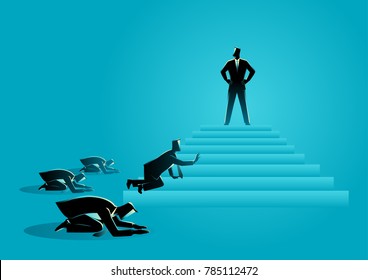 Business concept vector illustration of men worshiping a charismatic figure