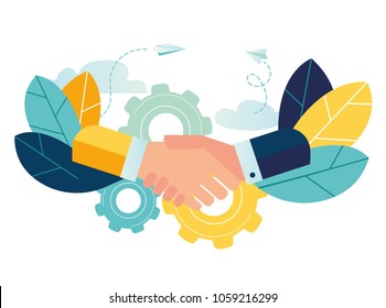 Business concept vector illustration, partnership concept, agreement of parties, hand shake, signing documents vector
