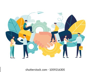 Business concept vector illustration, partnership concept, agreement of parties, hand shake, signing documents vector