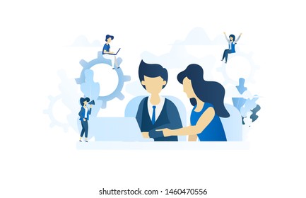 Business concept vector illustration, partnership concept, agreement of parties, hand shake, signing documents