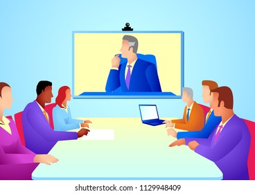 Business concept vector illustration of business people having teleconference meeting