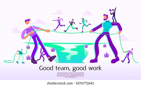 Business concept of vector illustration, Peoples helping each other to cross a river, good team good work, work together as team, company and start up, hand to hand, work with team illustration - Shutterstock ID 1076772641
