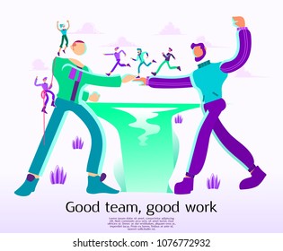 Business concept of vector illustration, Peoples helping each other to cross a river, good team good work, work together as team, company and start up, hand to hand, work with team illustration - Shutterstock ID 1076772932
