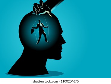 Business concept vector illustration of a puppet master controls mind