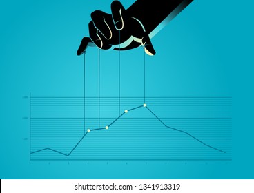 Business concept vector illustration of a puppet master controlling graphic chart
