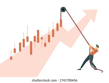 Business concept vector illustration of a puppet master controlling graphic chart.
