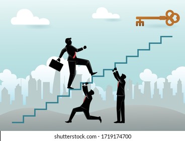 Business concept vector illustration, some businessman working together to get a key