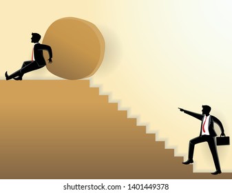 business concept vector illustration, someone will drop a large stone to someone below