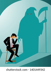 business concept vector illustration of stressed businessman with death shadow