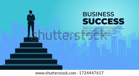 business concept vector illustration. successful businessman up stairs at the pinnacle of a career