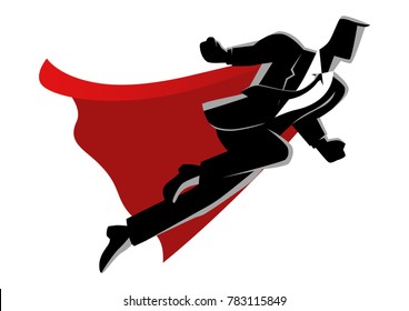 Business concept vector illustration of super businessman flying on clouds, super worker, success concept