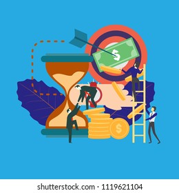Business concept vector illustration, Target with an arrow, hit the target, goal achievement,teamwork and success