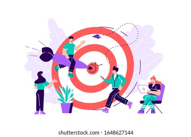 Business concept vector illustration, Target with an arrow, hit the target, goal achievement. Flat colored style modern design vector illustration for web page, cards, poster, social media.