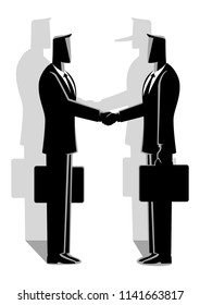 Business concept vector illustration of two businessmen giving handshake. Business fraud, financial fraud and hypocrite agreement concept.
